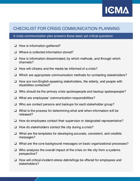 Crisis Communications Planning Checklist | icma.org