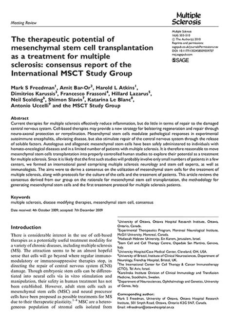 Using Stem Cells To Treat Multiple Sclerosis - Regenestem