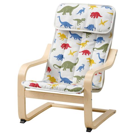 POÄNG Kid's armchair - birch veneer/Medskog dinosaur pattern - IKEA in 2021 | Kids armchair ...