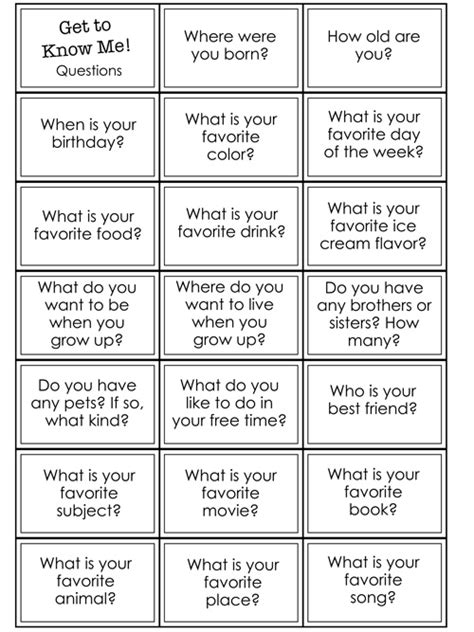 Get to Know Me Questions Packet - Tim's Printables