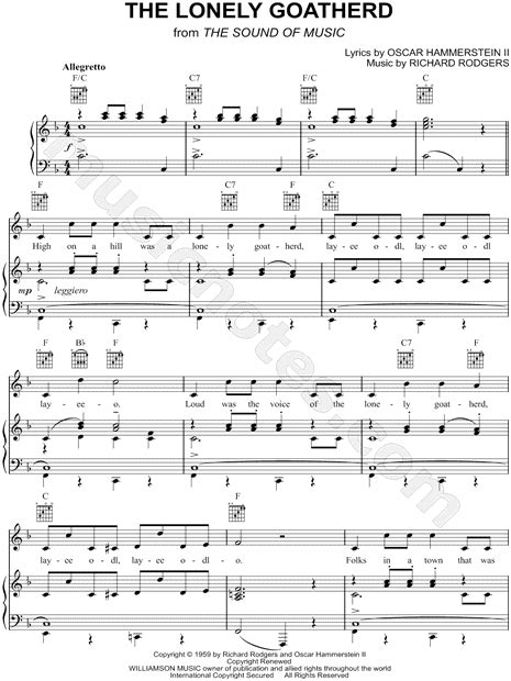 "The Lonely Goatherd" from 'The Sound of Music' Sheet Music in F Major (transposable) - Download ...