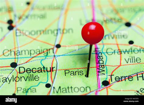 Paris pinned on a map of Illinois, USA Stock Photo - Alamy