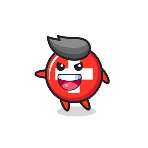 switzerland flag badge cartoon with very excited pose 3412917 Vector Art at Vecteezy