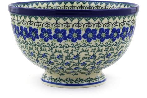 Polish Pottery Bowl 9" Blue Dogwood