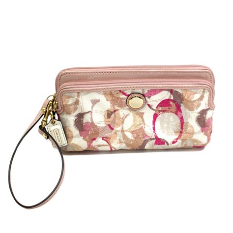 Coach Pop Stamped Double Zip Wallet/ Wristlet Pink #49200 | Coach 49200