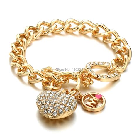 fashion jewelry / fashion 18K gold heart charm bracelet for women-in ...