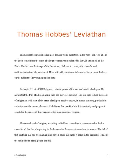 Thomas Hobbes - The Leviathan | Leviathan (Book) | Thomas Hobbes