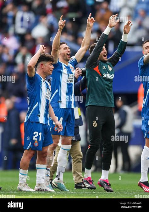 RCD Espanyol players celebrate after the Liga match between RCD ...