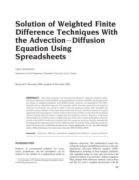 (PDF) Solution of weighted finite difference techniques with the advection–diffusion equation ...