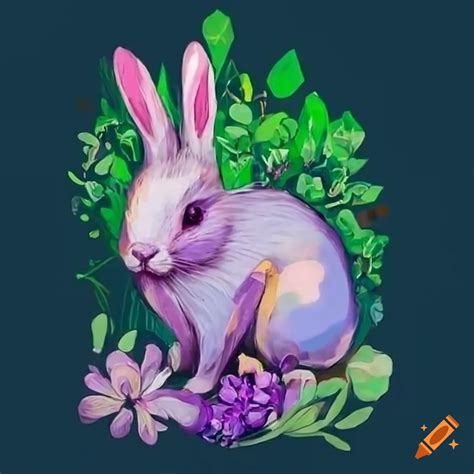 Rabbit with amethyst crystals and honeysuckle flowers on Craiyon