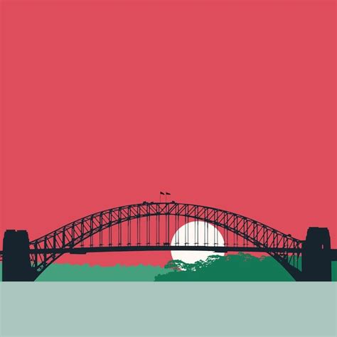 Premium Vector | Landscape with Sydney Harbour Bridge. Sunset city ...