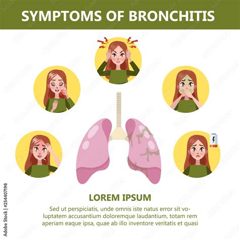 Bronchitis symptoms infographic. Chronic disease. Cough, fatigue Stock ...