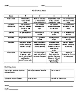 Acrostic Poem Rubric by Teacher's Toolbox | Teachers Pay Teachers