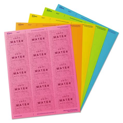 Avery® Printable Color Labels with Sure Feed and Easy Peel, 2 x 2.63, Assorted Colors, 15/Sheet ...