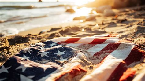 American flag on beach, sunset at beach, flag on sand, patriotic beach ...