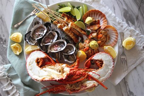 Seafood platter with fresh lobster, oysters, charred lime prawns and grilled scallops - Recipe ...