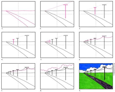 Easy How to Draw a One Point Perspective Landscape