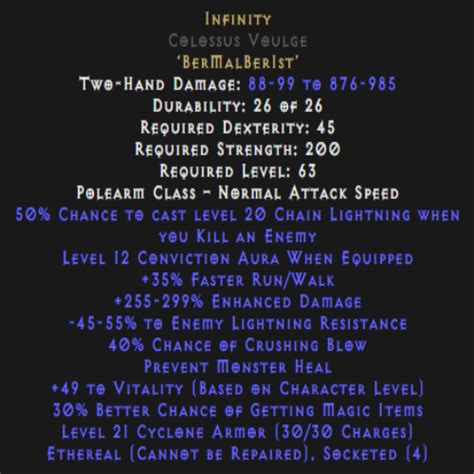 Buy D2R Infinity Colossus Voulge Ethereal 255-299% ED | Diablo 2 Resurrected (D2R) Item Shop ...