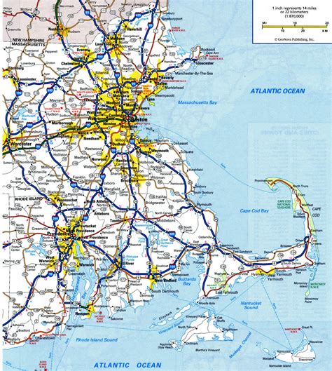 Rhode Island road map with distances between cities highway freeway free