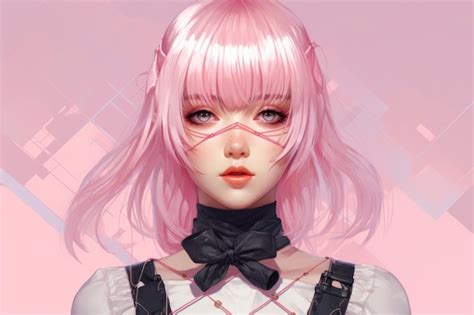 Premium AI Image | an anime girl with pink hair and glasses