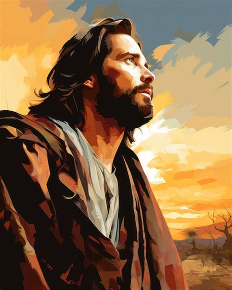 Premium AI Image | a painting of jesus looking up at the sky