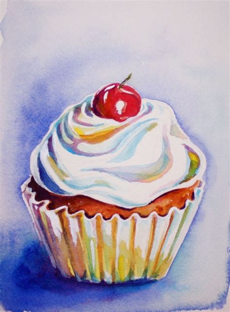 Items similar to Cupcake Watercolor Painting ACEO art print on Etsy