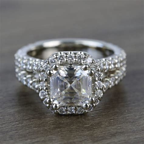 Asscher Cut Moissanite Engagement Ring | Diamond Halo