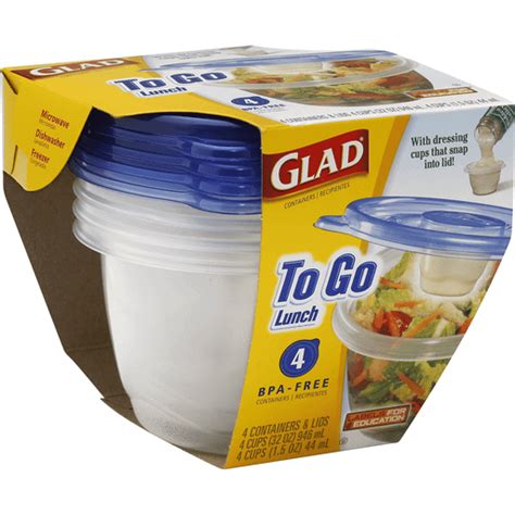 Glad Food Storage Containers, To Go Lunch, 32 Ounce, 4 Count | Plastic Containers | Market Basket