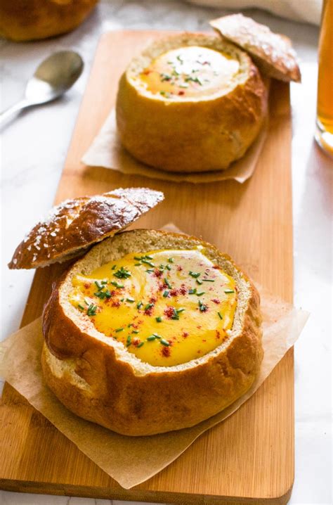 Vegan Beer Cheese Soup in a Soft Pretzel Bowl - major comfort food!