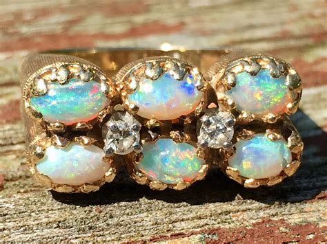 Art Deco Opal Ring Vintage Opal Ring 1.0 Carat Total Weight of Fine Opals in 14k yellow gold ...