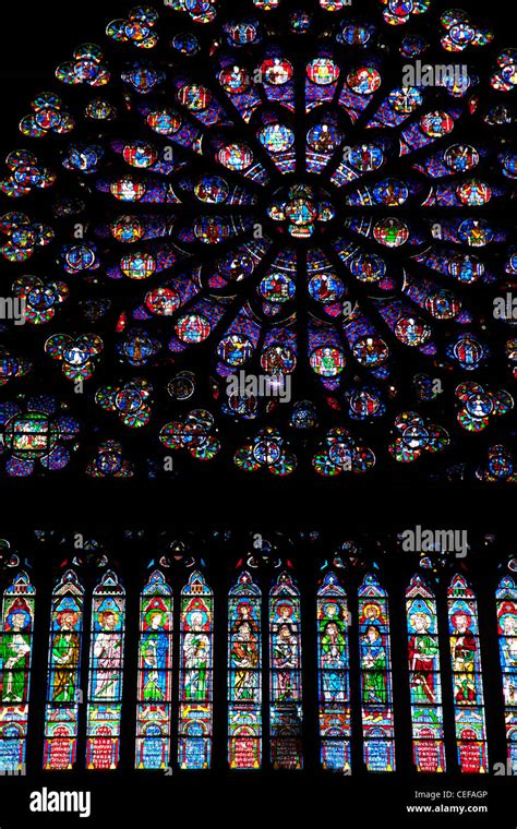 The South Rose window in Notre Dame Cathedral Paris France Stock Photo - Alamy