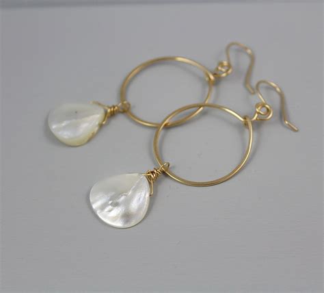 White Mother of Pearl Hoop Earrings, Mother of Pearl Earrings, Gold Hoop Earrings, White Shell ...