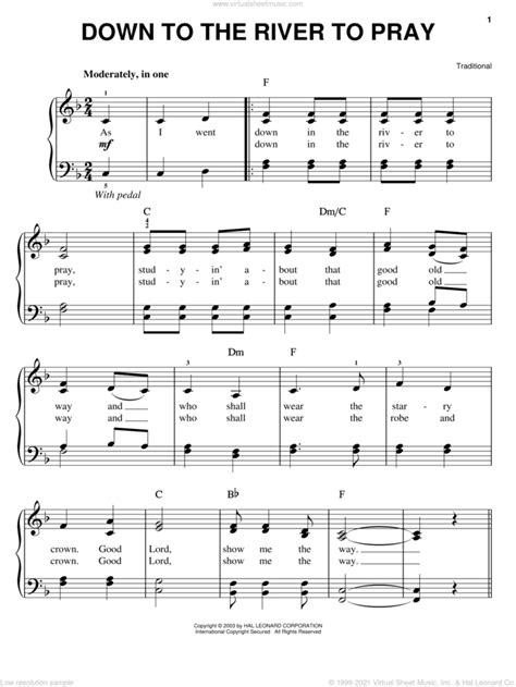 Down To The River To Pray (from O Brother, Where Art Thou?) sheet music for piano solo