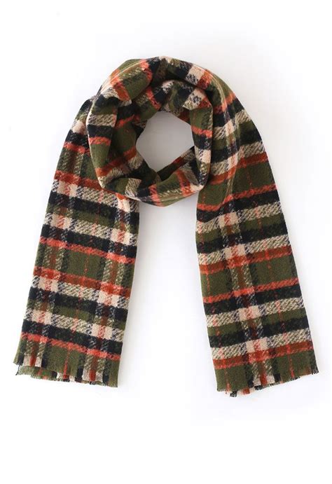 Soft Touch Colored Check Scarf in Army Green - Retro, Indie and Unique ...