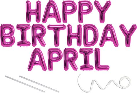 April, Happy Birthday Mylar Balloon Banner - Pink - 16 inch Letters ...