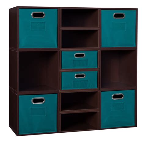 Niche Cubo Storage Set- 6 Full Cubes/6 Half Cubes with Foldable Storage Bins- Truffle/Teal ...
