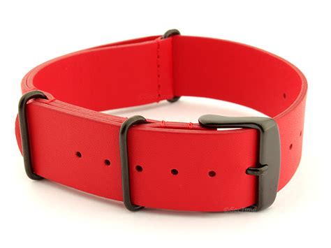 Genuine Leather Nato Watch Strap PVD Hardware Red 20mm 01NP20AG06