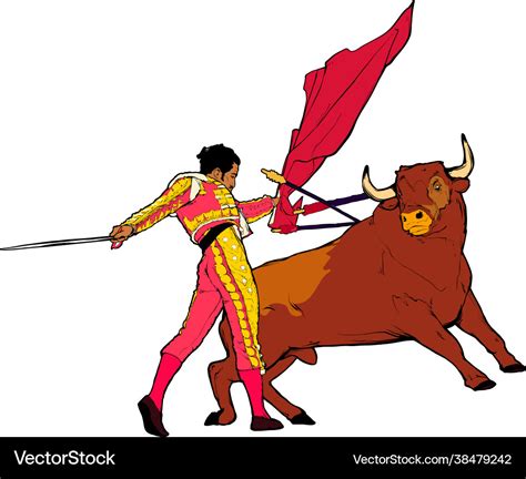 Bull and toreador spanish corrida art Royalty Free Vector