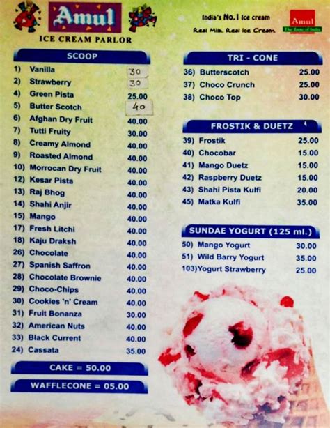 Amul Ice Cream Parlour Menu and Price List for West Marredpally, Secunderabad | nearbuy.com