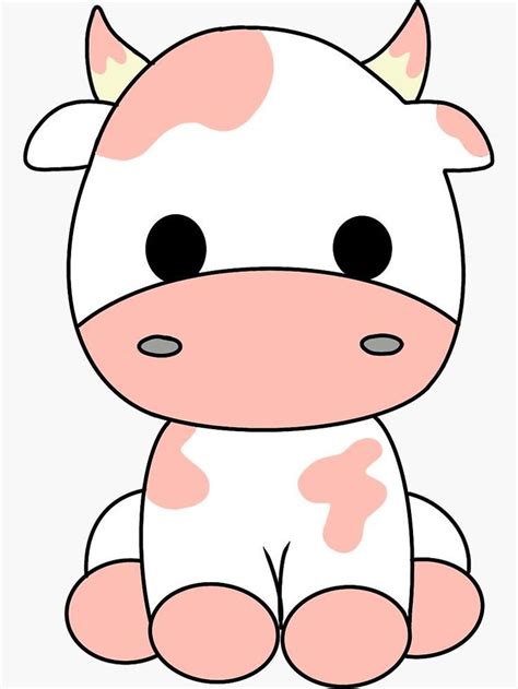 a cartoon cow sitting down with big eyes