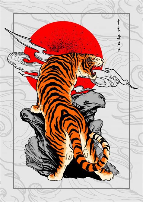 Premium Vector | Tiger japan style tattoo background | 虎のアート, 日本美術, 虎イラスト