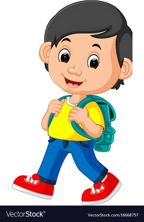 Cute boy with backpack cartoon Royalty Free Vector Image