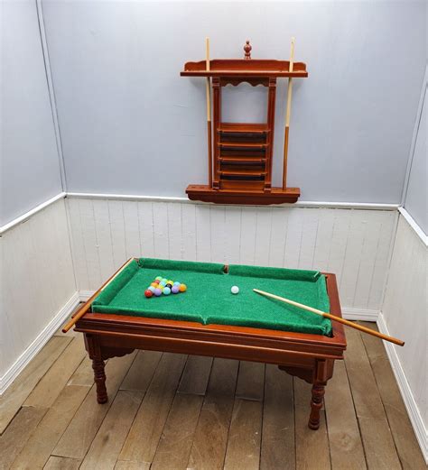 Dollhouse Miniature Quality Walnut POOL TABLE SET, Mini Billiards Table ...