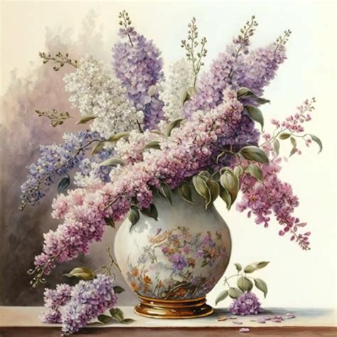 Purple Lilac Flower Arrangement Watercolor Digital Download - Etsy