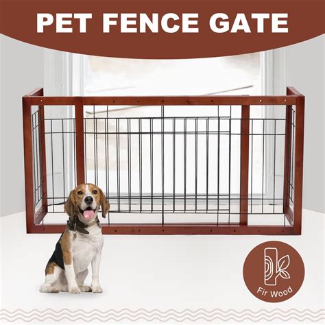 Mecor Pet Dog Fence Gate Free Standing Gate Adjustable Indoor Solid Wood Small Dark Brown ...