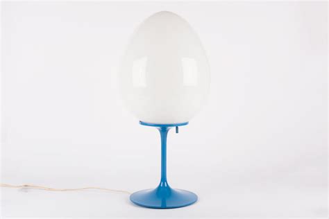 Lamp by Bill Curry for Stemlite, White Glass Egg and Blue Metal Tulip Base, 1960 | 1stdibs.com ...