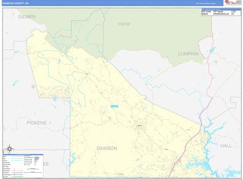 Dawson County, GA Zip Code Wall Map Basic Style by MarketMAPS - MapSales