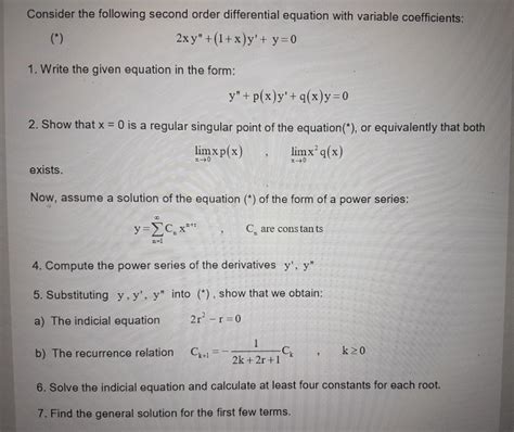 Solved Consider the following second order differential | Chegg.com