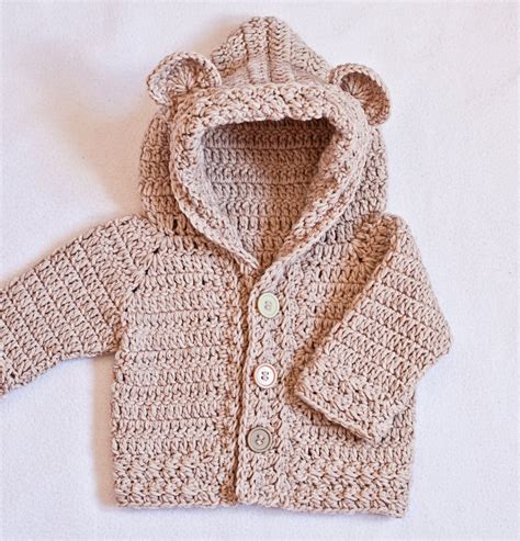 Crochet PATTERN Bear Hooded Cardigan sizes baby up to 8