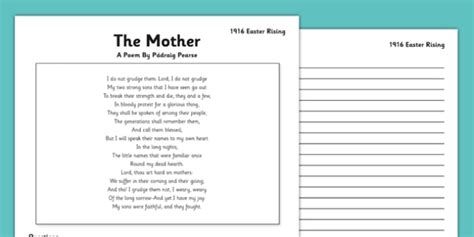 1916 Rising The Mother by Pádraig Pearse Poem Worksheet / Worksheet